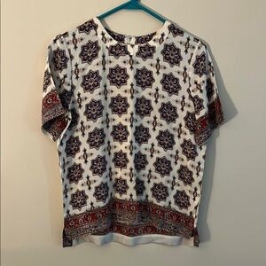 Madewell Floral Pattern Blouse - Navy and Red on White